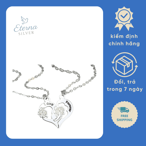 Vòng Cổ Đôi Bạc “Love Forever” – Trái Tim Ghép Đôi Hoa Mai