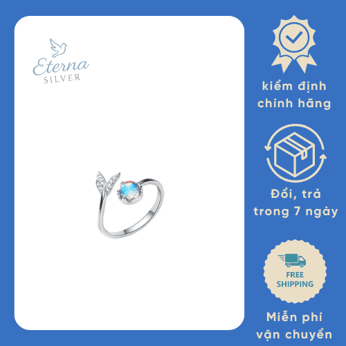 Nhẫn Bạc Eterna Silver Đuôi Cá Nàng Tiên Cá Đính Đá Aurora Lấp Lánh - Điều Chỉnh Kích Cỡ