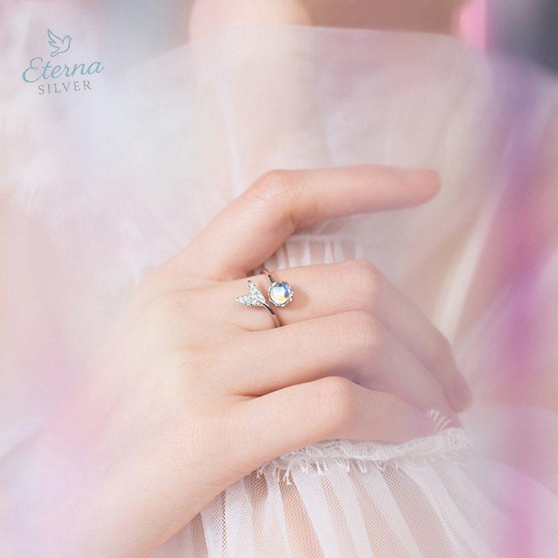 Nhẫn Bạc Eterna Silver Đuôi Cá Nàng Tiên Cá Đính Đá Aurora Lấp Lánh - Điều Chỉnh Kích Cỡ - Hình ảnh 5