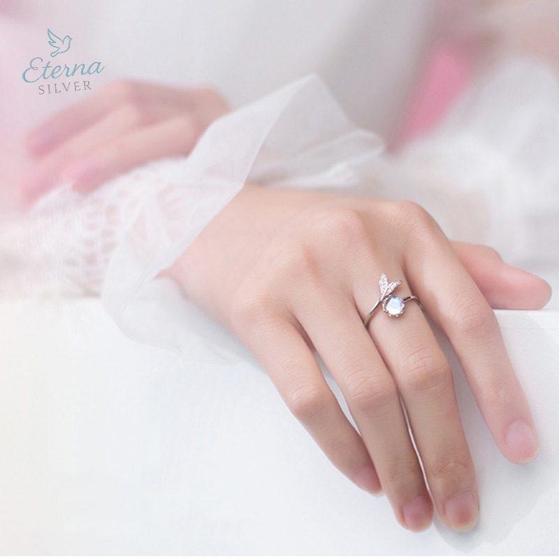 Nhẫn Bạc Eterna Silver Đuôi Cá Nàng Tiên Cá Đính Đá Aurora Lấp Lánh - Điều Chỉnh Kích Cỡ - Hình ảnh 2