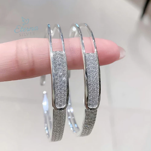 Lắc Tay Nữ Bạc S925 Đính Đá CZ Sang Trọng | Lắc Cứng Cao Cấp – Eterna Silver - Hình ảnh 3