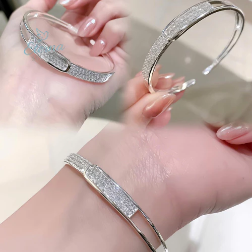 Lắc Tay Nữ Bạc S925 Đính Đá CZ Sang Trọng | Lắc Cứng Cao Cấp – Eterna Silver - Hình ảnh 4