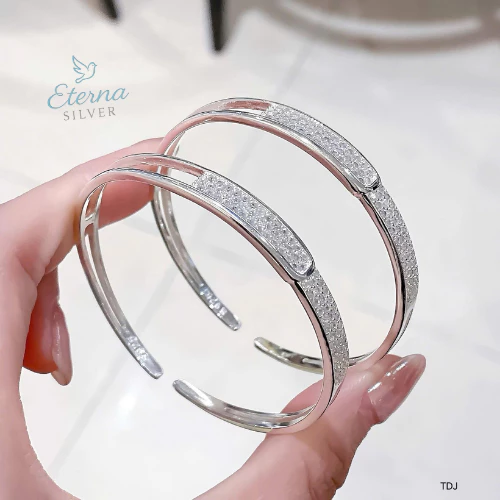 Lắc Tay Nữ Bạc S925 Đính Đá CZ Sang Trọng | Lắc Cứng Cao Cấp – Eterna Silver - Hình ảnh 2