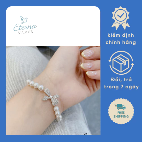 Vòng tay chuỗi ngọc họa tiết cánh hoa Eternasilver dành cho nữ. - Hình ảnh 2