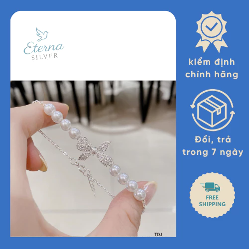 Vòng tay chuỗi ngọc họa tiết cánh hoa Eternasilver dành cho nữ. - Hình ảnh 3